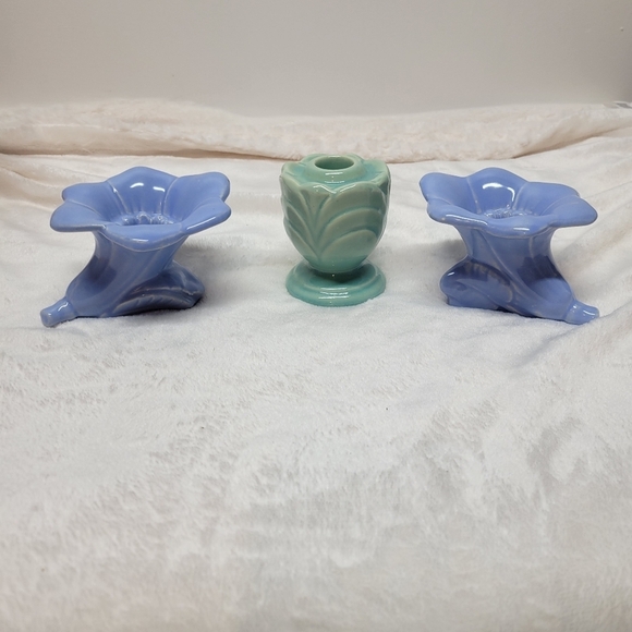 Source Unknown Other - Set of 3 vintage candle holders periwinkle and sea green floral shaped b…